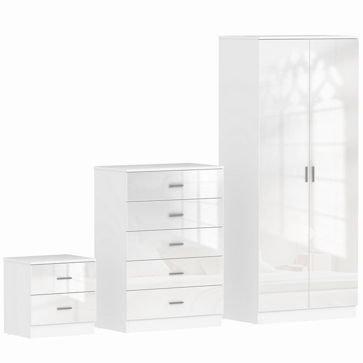 MCL High Gloss 3 Piece Trio Bedroom Furniture Set Wardrobe + Chest Of Drawer + Bedside White