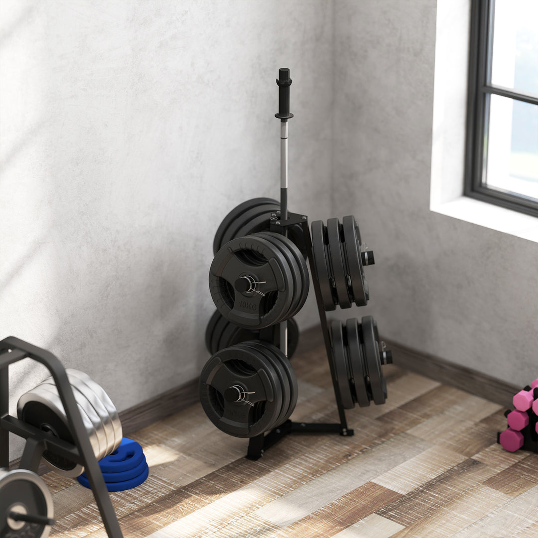 SPORTNOW Weight Tree Weight Rack for 5cm Weight Plates and Barbell Bar with 6 Fasten Clamps, 300kg Capacity