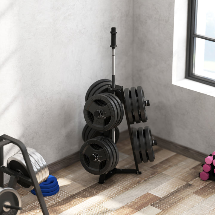 SPORTNOW Weight Tree Weight Rack for 5cm Weight Plates and Barbell Bar with 6 Fasten Clamps, 300kg Capacity