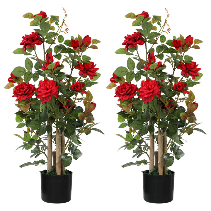 90cm Artificial Rose Tree Set of 2, Decorative Fake Plant with 344 Sil