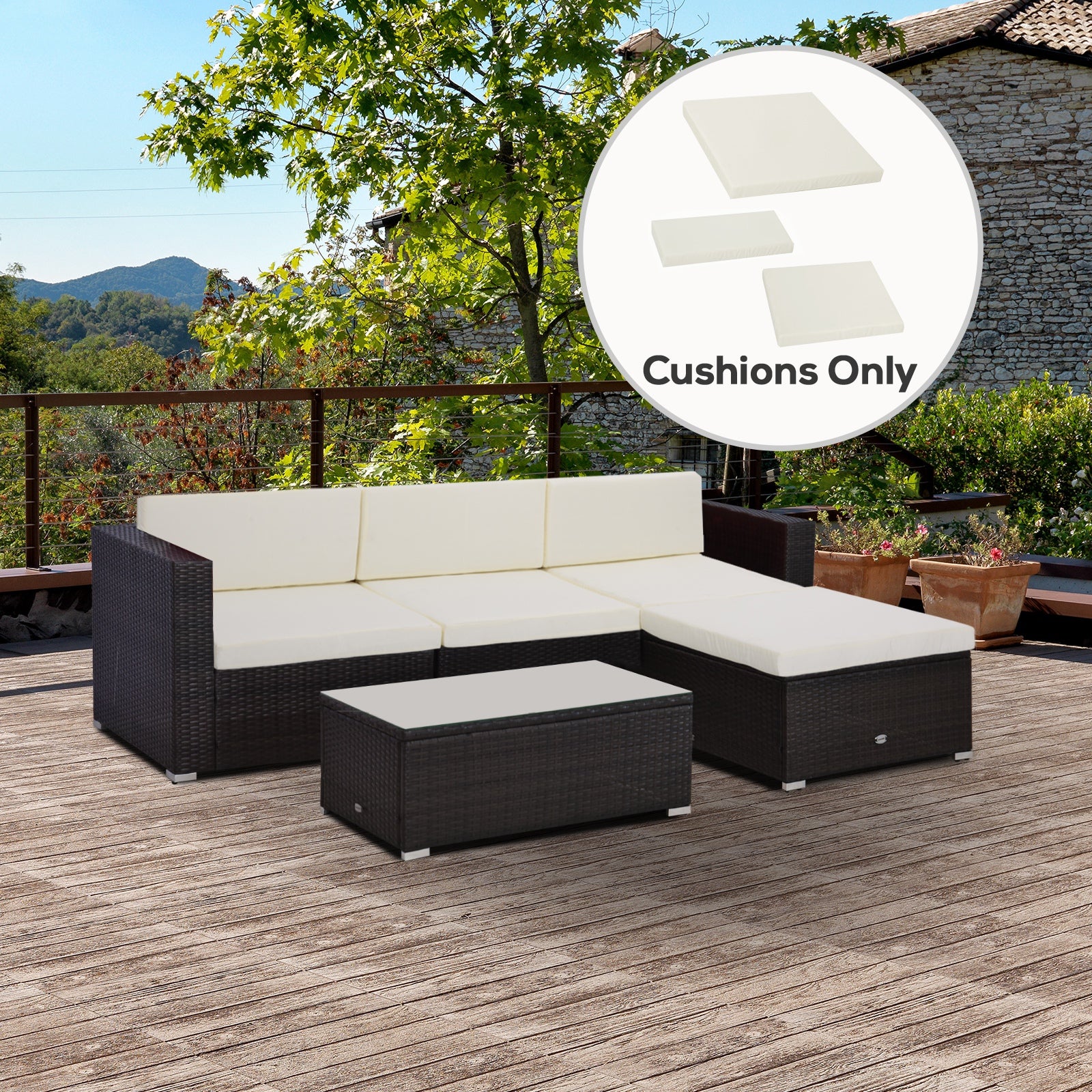 Outdoor Cushion Pad Set for Rattan Furniture, 7 Piece Garden Furniture Cushions ONLY, Cream