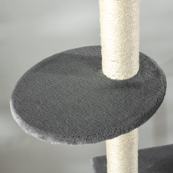 MCL 270cm Floor To Ceiling Cat Tree Cat House Scratching Post for Indoor Cats Hammock Hanging Ball Activity Center Grey