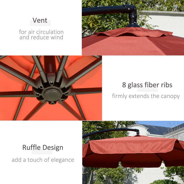 2.7m Garden Banana Parasol Cantilever Umbrella with Crank Handle and Cross Base for Outdoor, Hanging Sun Shade, Wine Red