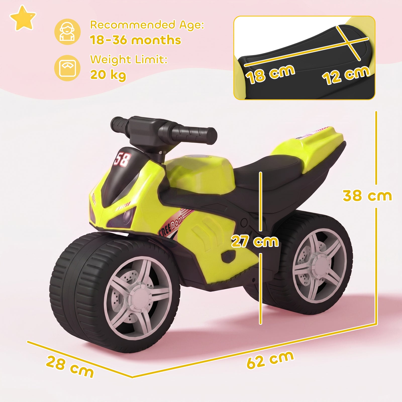 Balance Bike with Music Extra-Wide Wheels Toddler Bike for Boys Girls 