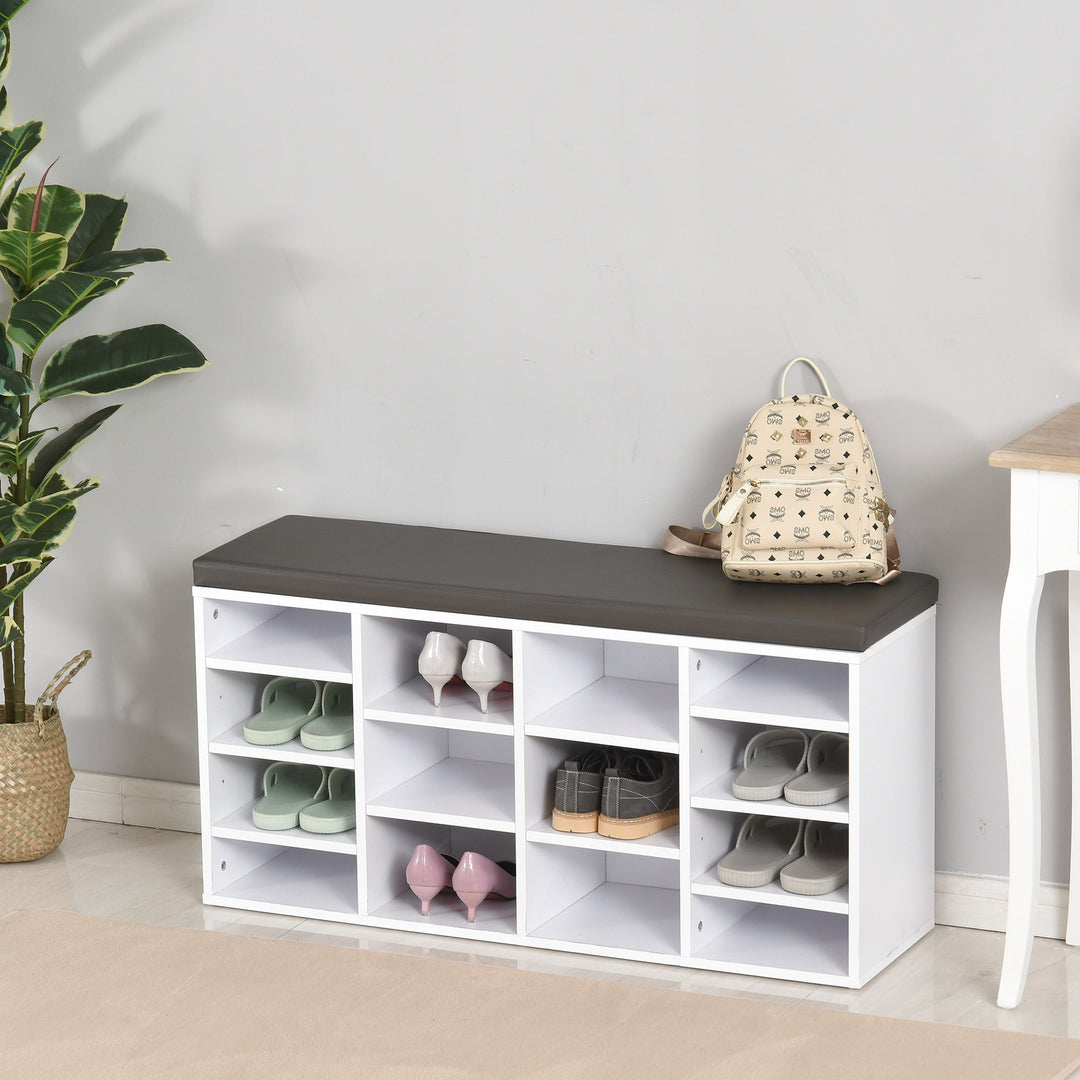 Multi-Storage Shoe Rack w/ 14 Compartments Cushion Moving Shelves Solid Frame Foot Pads Home Office Tidy Organisation Boots Trainers White