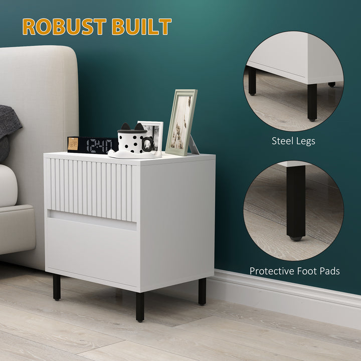Simple Line Indented Two-Drawer Bedside Table Set of 2 - White