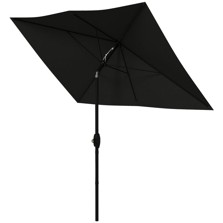 Outsunny 2 x 3(m) Garden Parasol Umbrella, Rectangular Market Umbrella Sun Shade w/ Crank & Push Button, 6 Ribs, Aluminium Pole, Black | Aosom UK