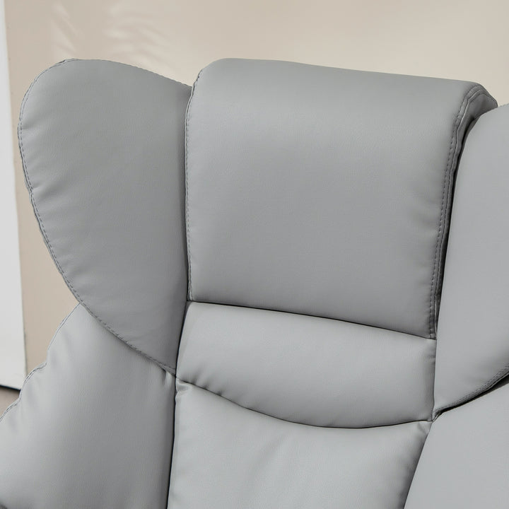 360° Swivel Recliner Chair with Footstool, PU Leather Manual Recliner Armchair with Solid Wood Base, Upholstered Reclining Chair for Living Room, Bedroom, Office, Light Grey