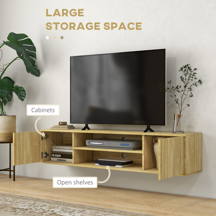 HOMCOM Floating TV Stand Cabinet for TVs up to 60 Inch, Media Entertainment Center with Open Shelf, Storage Cupboard, Natural Wood Effect | Aosom UK