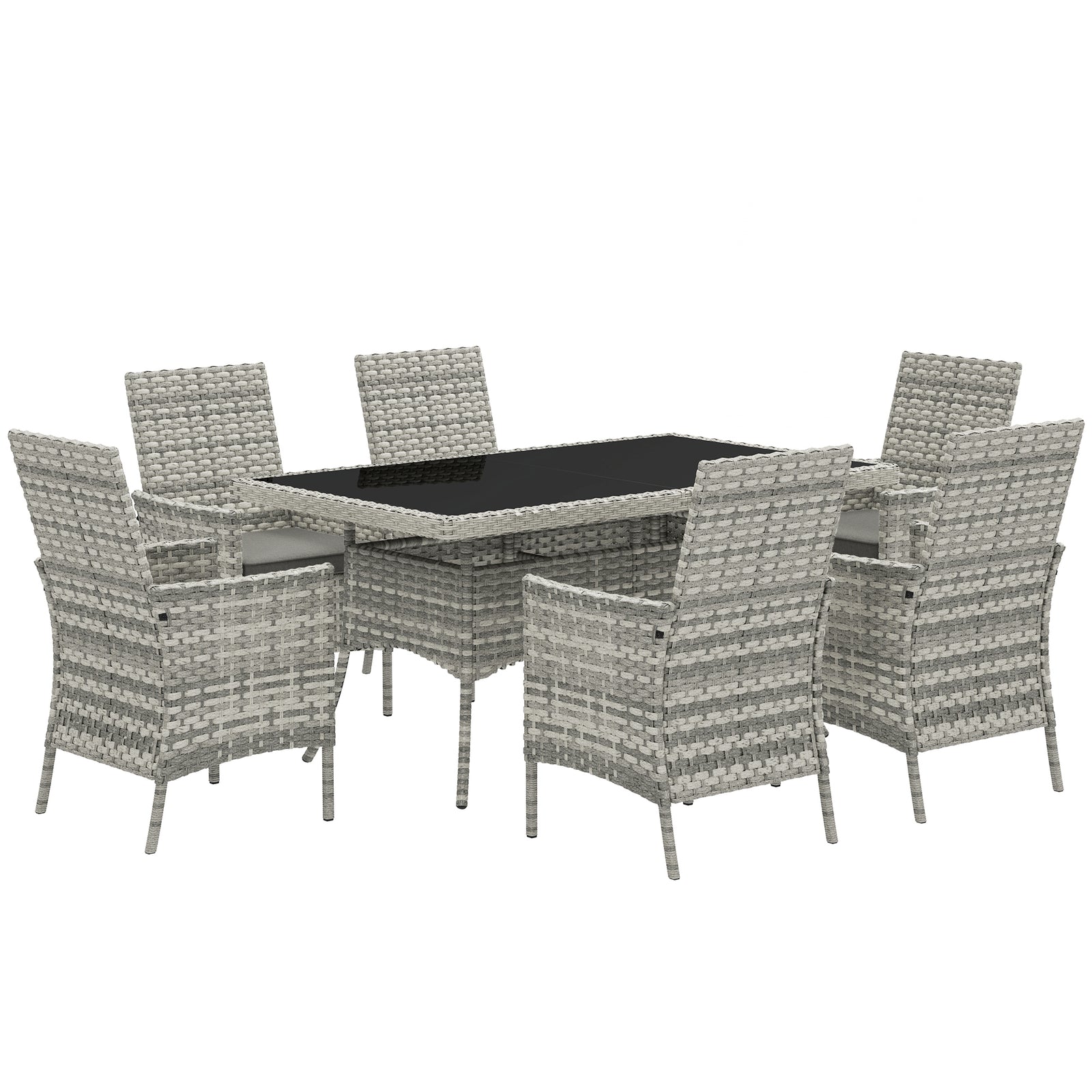 Seven-Piece Rattan Dining Set - Mixed-Grey