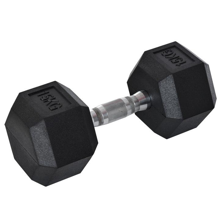 HOMCOM 15KG Single Rubber Hex Dumbbell Portable Hand Weights Dumbbell Home Gym Workout Fitness Hand Dumbbell | Aosom UK