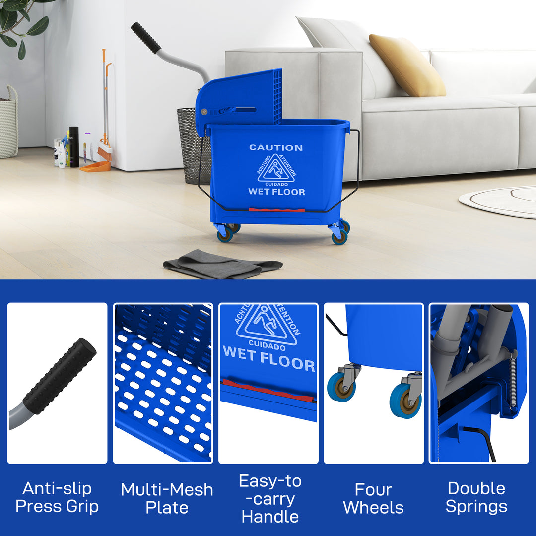 20L Compact Mop Bucket on Wheels, with Water Separation Panel - Blue