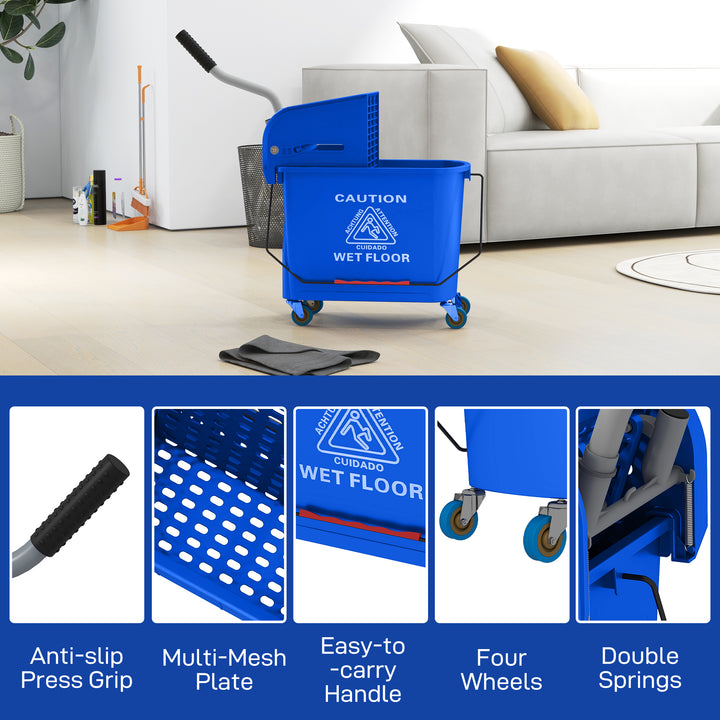 20L Compact Mop Bucket on Wheels, with Water Separation Panel - Blue