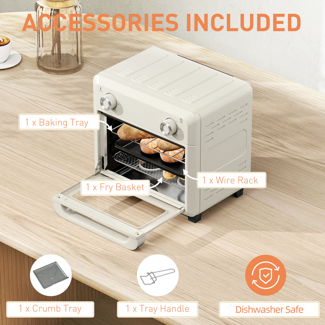 10L Air Fryer Oven, Mini Oven, Oil Free Cooking, Grill, Roast, Bake, with Adjustable Temperature, Timer, Dishwasher Safe, 1000W, Cream White