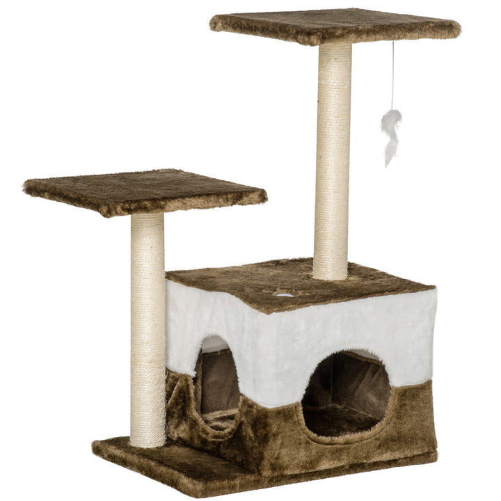 Cat Tree Tower for Indoor Cats Kitten House Scratching Posts with Condo Perch Interactive Mouse Toy, 45 x 33 x 70 cm, Brown