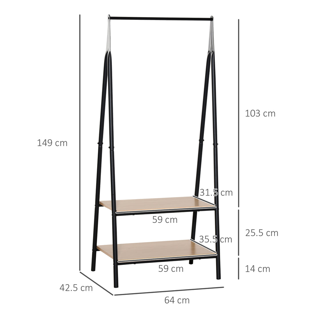 MCL Clothes Rail, Freestanding Metal Clothes Rack with 2 Tier Storage Shelves for Bedroom and Entryway, 64 x 42.5 x 149 cm, Black Frame