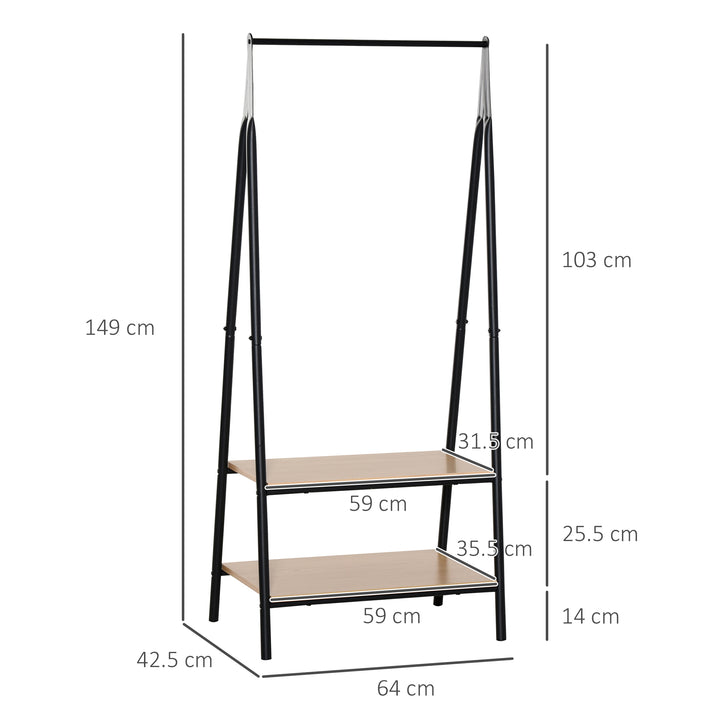 MCL Clothes Rail, Freestanding Metal Clothes Rack with 2 Tier Storage Shelves for Bedroom and Entryway, 64 x 42.5 x 149 cm, Black Frame