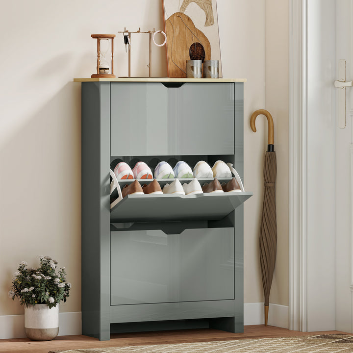 Slim Shoe Cabinet, Narrow Shoe Cupboard with 3 Flip Drawers, Adjustabl