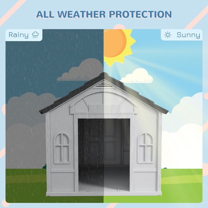 PawHut Durable Plastic Doghouse: Weatherproof Outdoor Pet Haven, Easy-Clean Sanctuary, Grey | Aosom UK