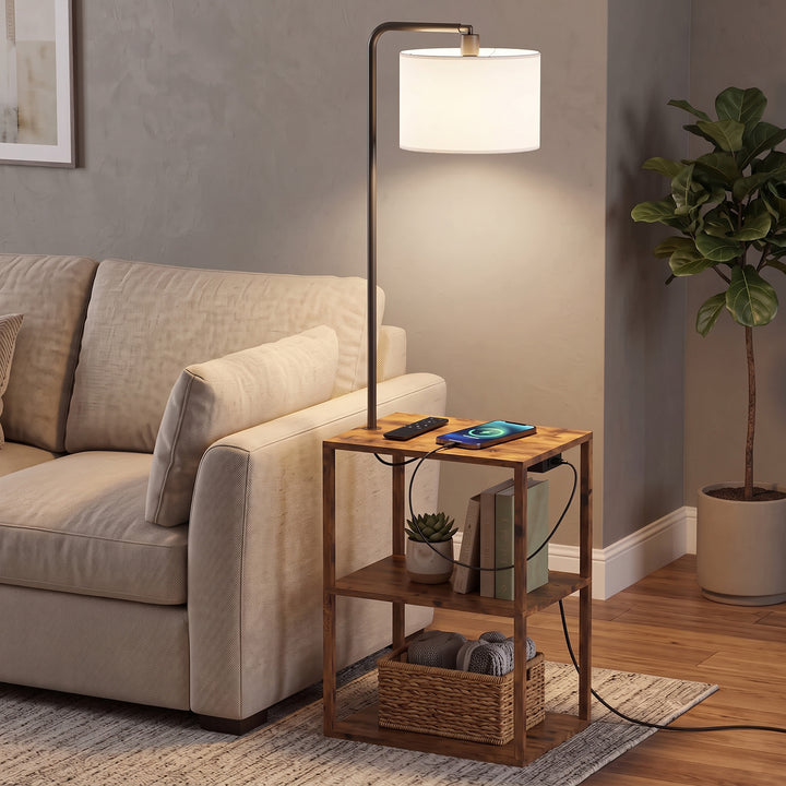 Dimmable Floor Lamp with Shelves, Charging Station, 3-Tier Storage - view 2