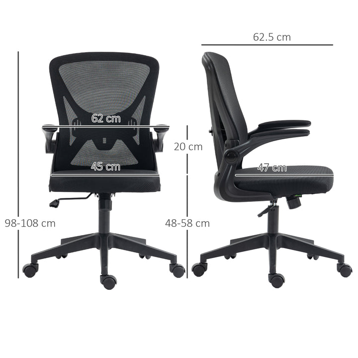 Mesh Back Office Chair, with Flip-Up Arms - Black