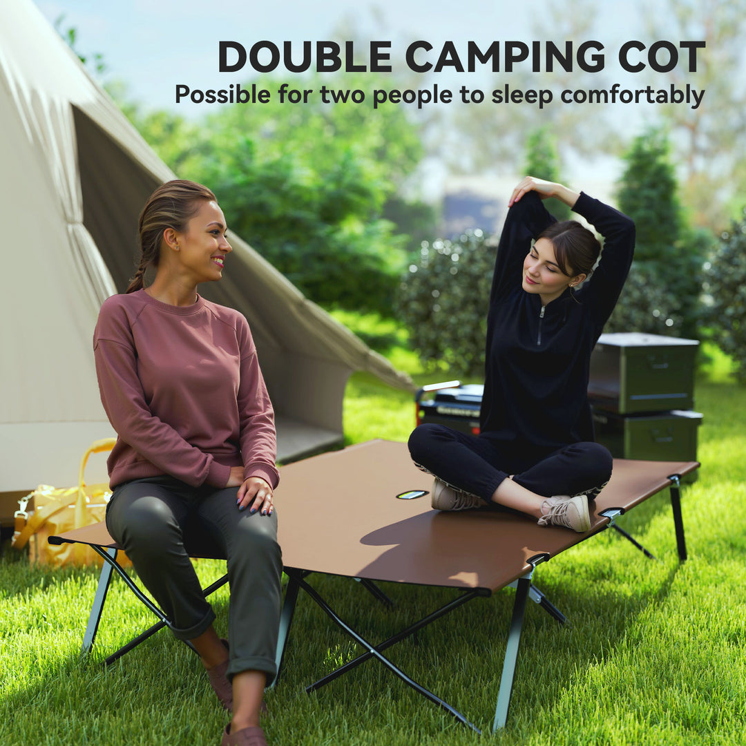 Double Camping Cot Bed, with Bag - Khaki
