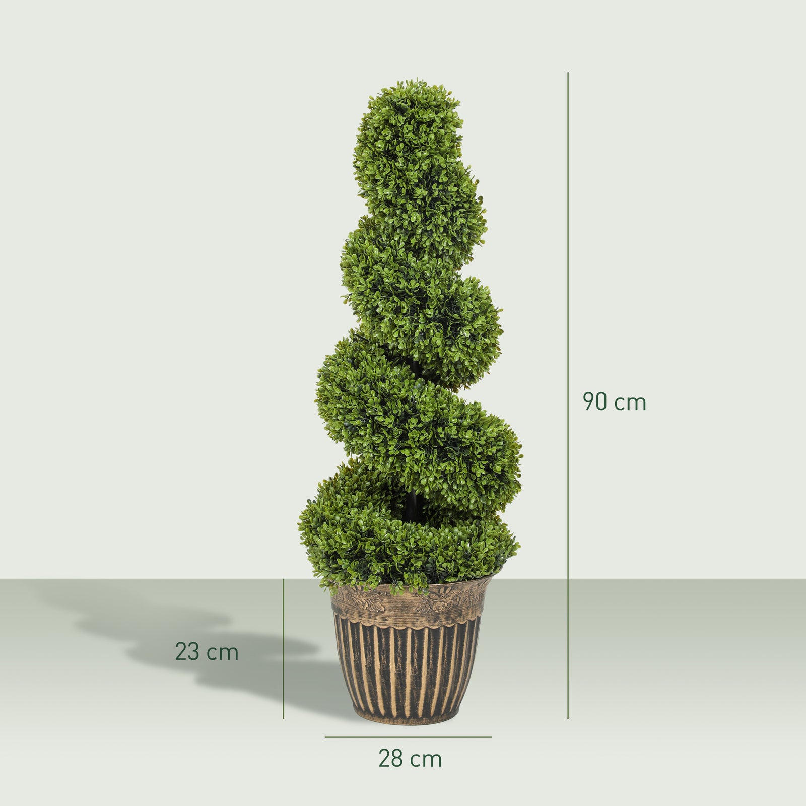 Set of 2 Artificial Plants, Topiary Spiral Boxwood Trees with Pot, for