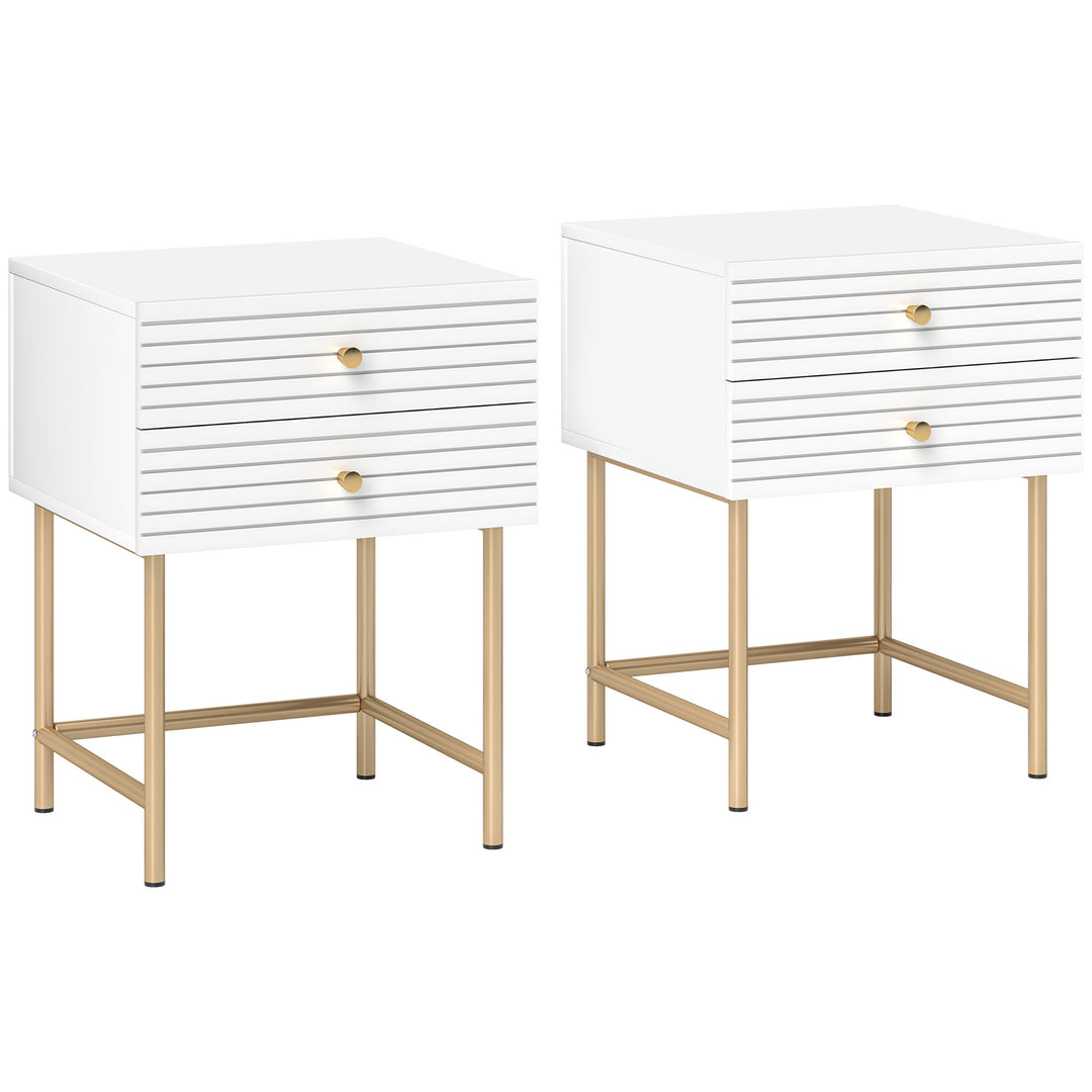 Set of Two Elegant Bedside Tables - White/Gold-Tone