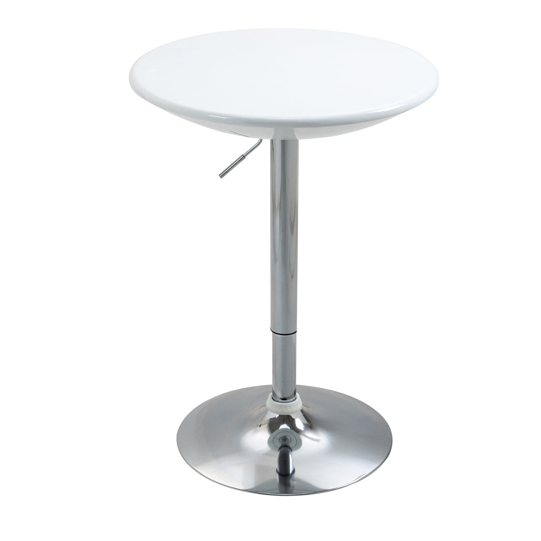 MCL Modern Round Bar Table Adjustable Height Home Pub Bistro Desk Swivel Painted Top with Silver Steel Leg and Base, White
