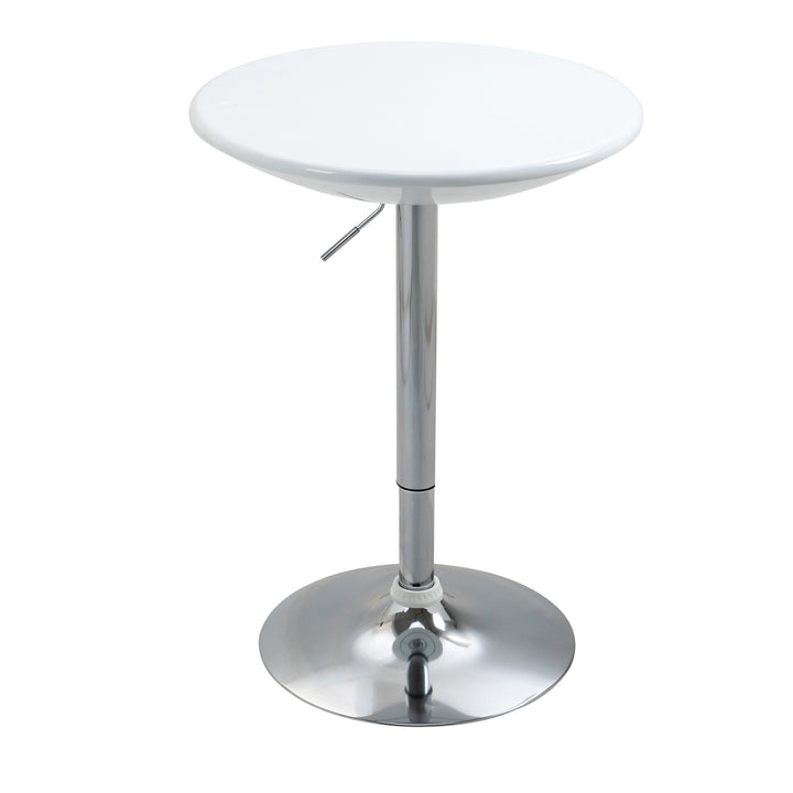 MCL Modern Round Bar Table Adjustable Height Home Pub Bistro Desk Swivel Painted Top with Silver Steel Leg and Base, White