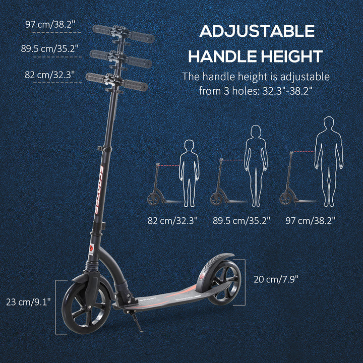 MCL Foldable Kick Scooter with Double Shock Absorption and Big Wheels, Height Adjustable Aluminium Frame Big Wheel Scooter for 14+ Teens Adult - Black