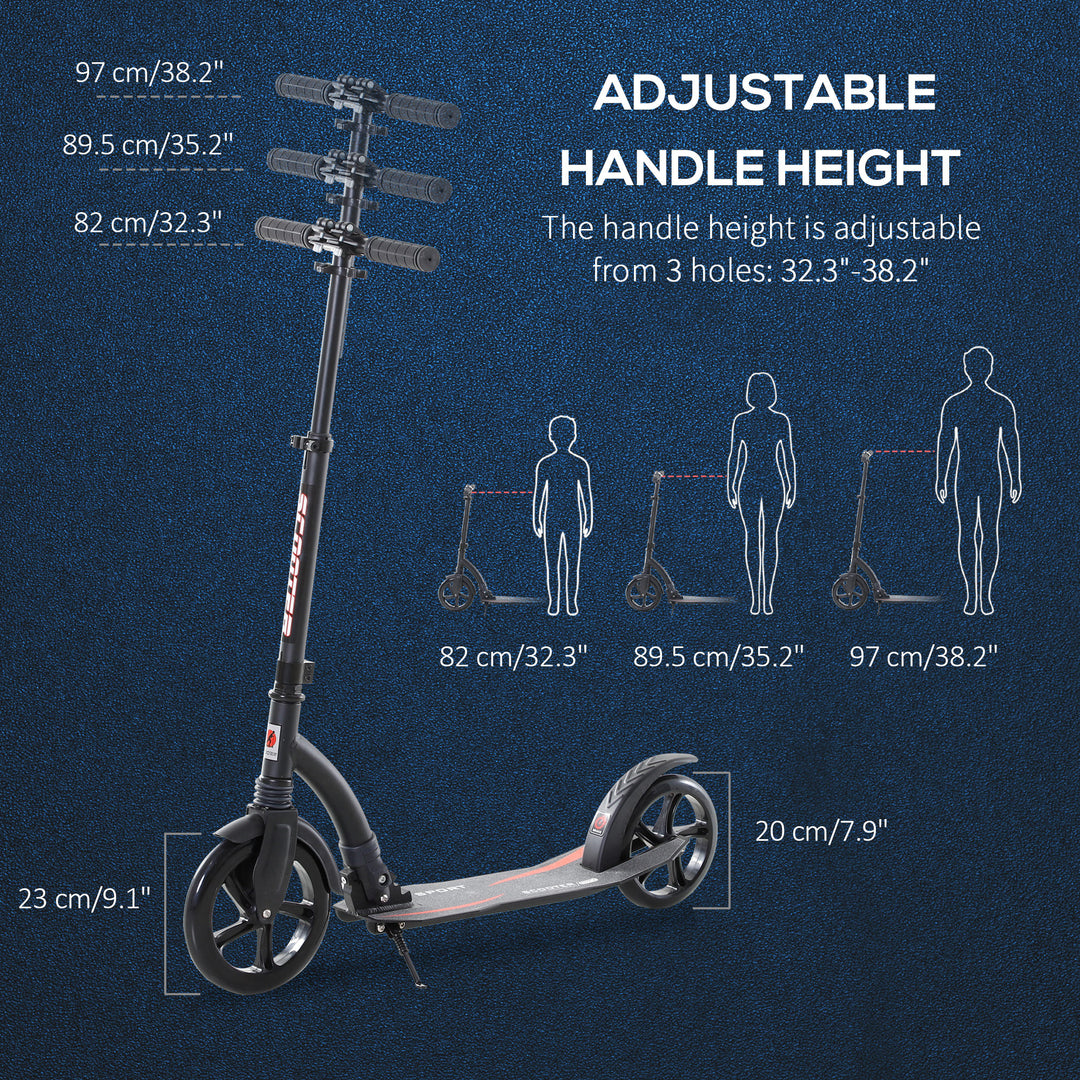 Foldable Kick Scooter with Double Shock Absorption and Big Wheels, Height Adjustable Aluminium Frame Big Wheel Scooter for 14+ Teens Adult - Black