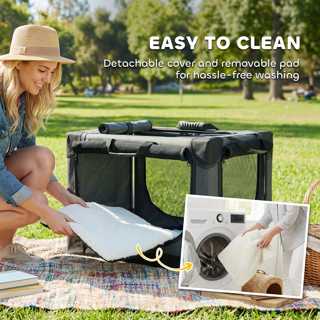 Soft Dog Crate Pet Travel Crate 60 x 42 x 43 cm with Removable Pad Mes