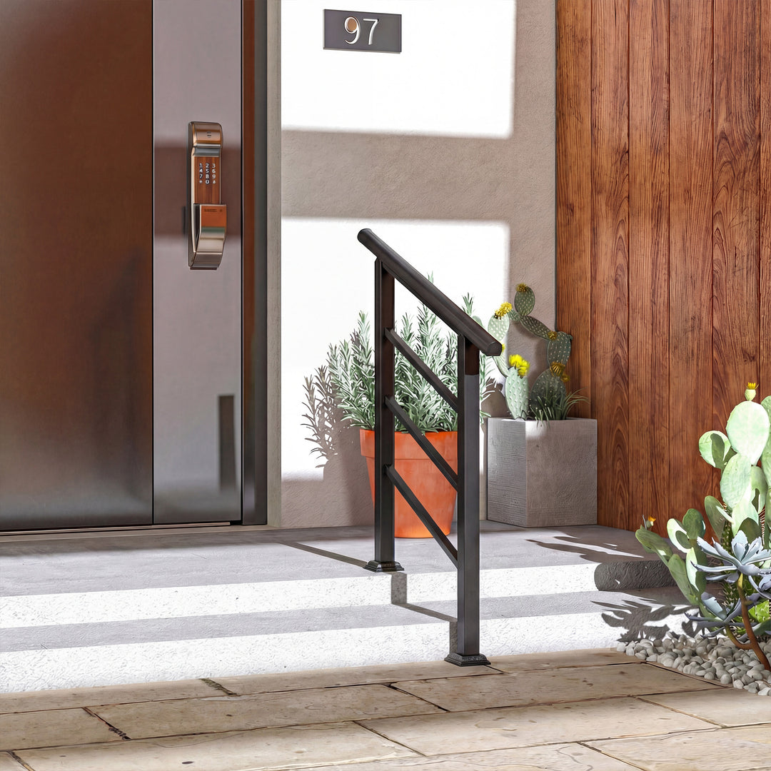 Outdoor Handrail for Stairs, 0°-45° Adjustable Wrought Iron Exterior H