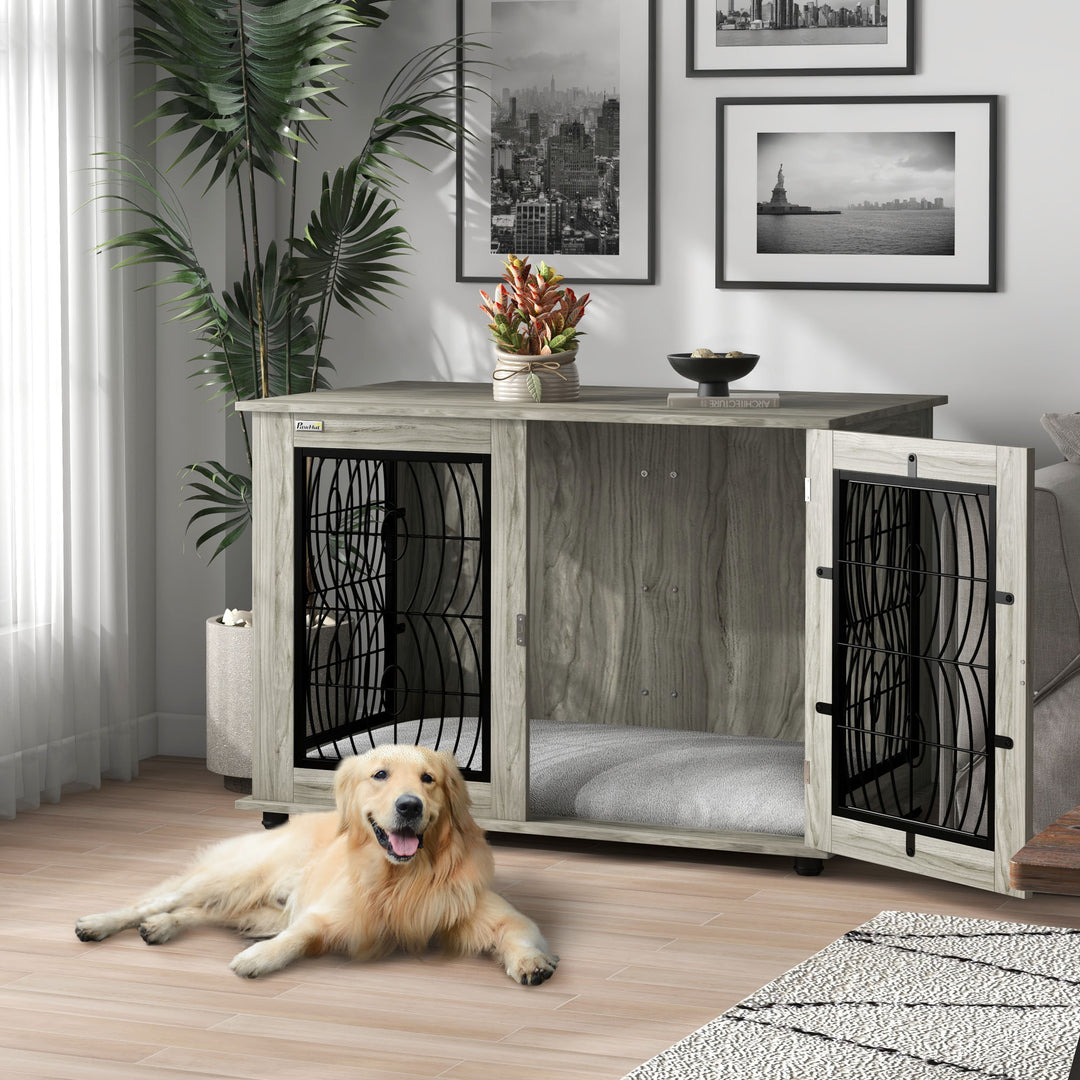 PawHut 44.5" Indoor Dog Crate Furniture End Table with Soft Washable Cushion, Lockable Front Door, for Extra Large Dogs | Aosom UK