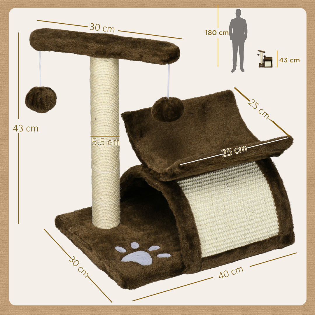 MCL Cat Tree, Cat Tower for Kittens with Rotatable Top Bar, Sisal Scratching Post, Tunnel, Dangling Balls - Brown
