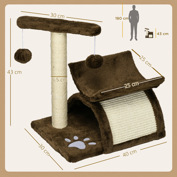 MCL Cat Tree, Cat Tower for Kittens with Rotatable Top Bar, Sisal Scratching Post, Tunnel, Dangling Balls - Brown