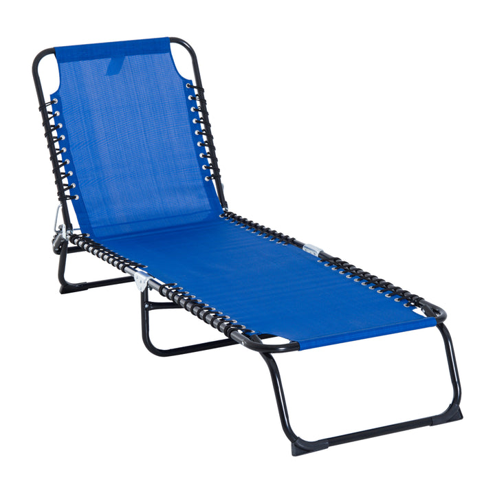MCL Foldable Sun Lounger, Outdoor 4 Level Adjustable Backrest Reclining Chaise Chair, Steel Frame Recliner Chair for Camping, Hiking, Navy Blue