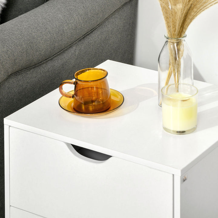 Bedside Table, Bedside Cabinet with 2 Drawers, Side End Table with Pine Wood Legs for Bedroom Living Room, White