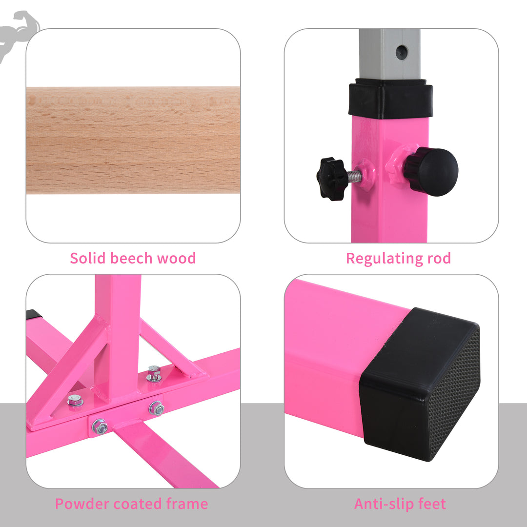 MCL Height Adjustable Gymnastics Horizontal Bar for Kids, Children Junior Kip High Bar Fitness, Pink