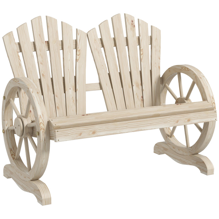 Fir Wood Love Seats with Wheel-Shaped Armrests, Large Load-Bearing Cha