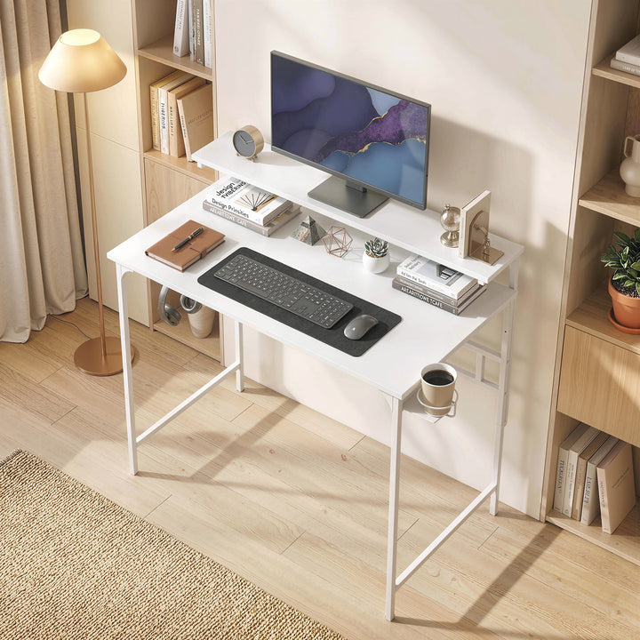 Computer Desk, 80cm Home Office Study Table with Hutch Shelf, Cup Hold
