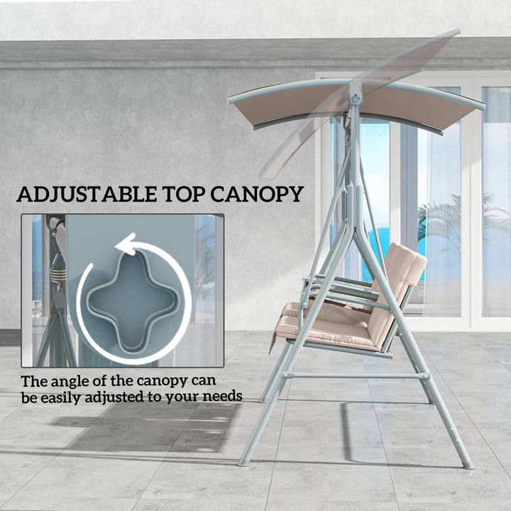 2 Seater Garden Swing Chair Patio Rocking Bench w/ Tilting Canopy, Double Padded Seats, Storage Bag and Tray, Beige