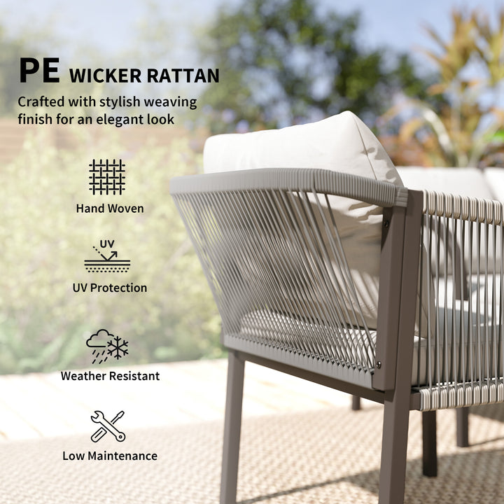 4 Piece Rattan Garden Furniture Set with Loveseat, Armchairs, Table, S