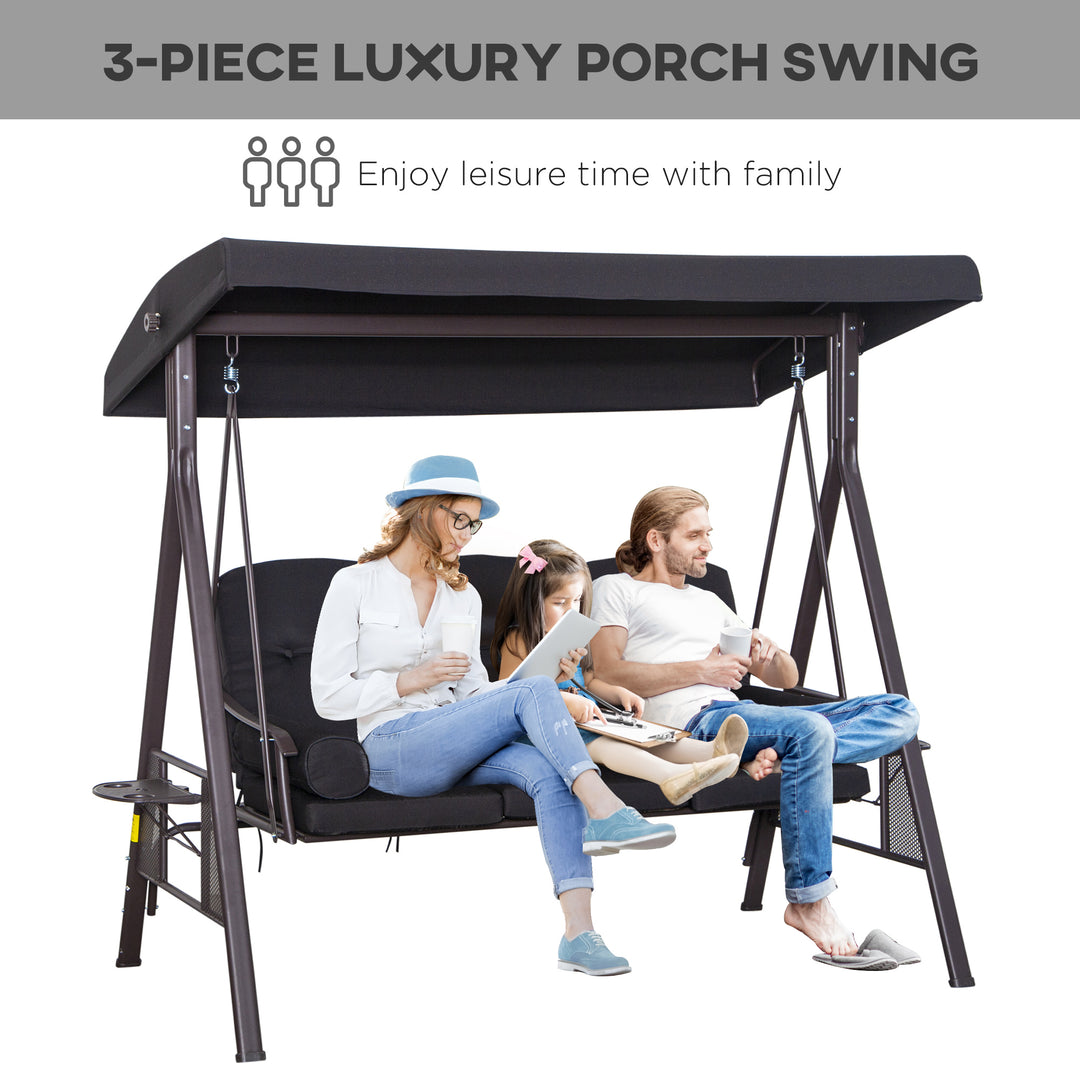 Outsunny Swing Chair Hammock Chair 3 Seater Canopy Cushion Shelter Outdoor Bench Black