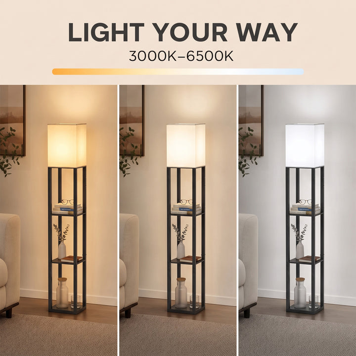 Floor Lamp with Shelves, Modern Dimmable Standing Lamp with Fabric - view 5