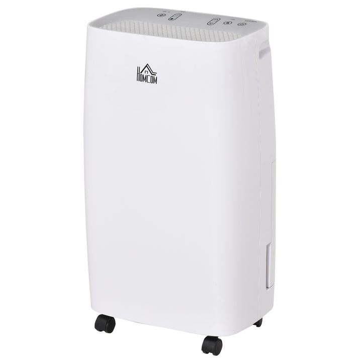 HOMCOM 12L/Day Portable Dehumidifier for Home w/ 24H Timer, Humidity Display, 2 Speed Modes, 2500ml Electric Air Dehumidifier w/ Four Wheels, White