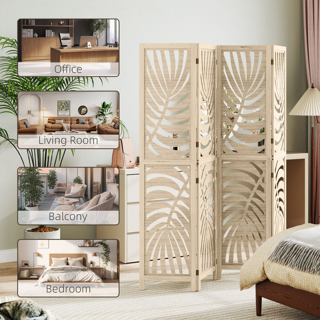 4 Panel Privacy Screens, Detachable Folding Room Divider with Palm Lea