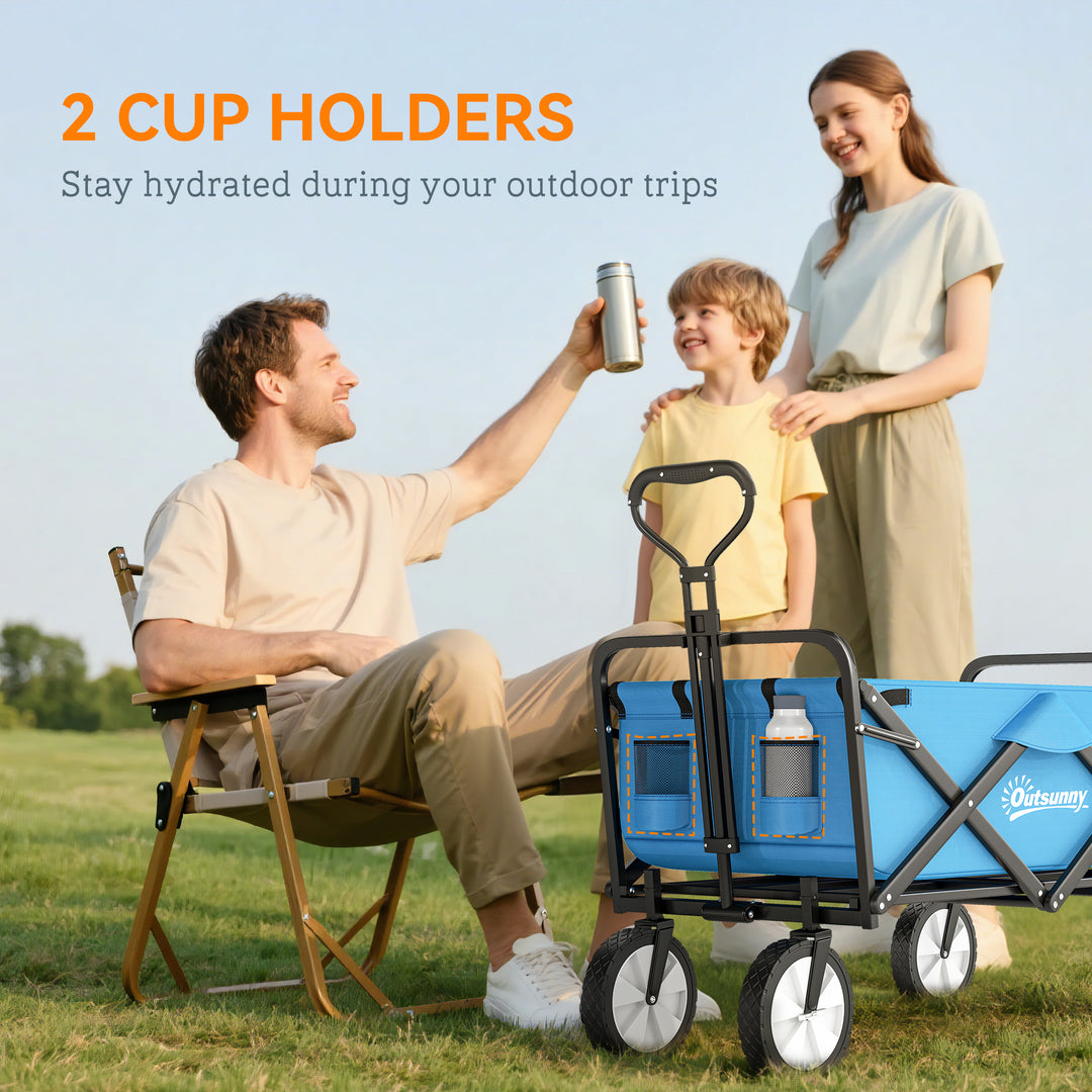 90L Festival Trolley on Wheels, Folding Camping Trolley Cart with Adjustable Handle, Portable for Outdoor, Garden, Shopping, Fishing, Blue