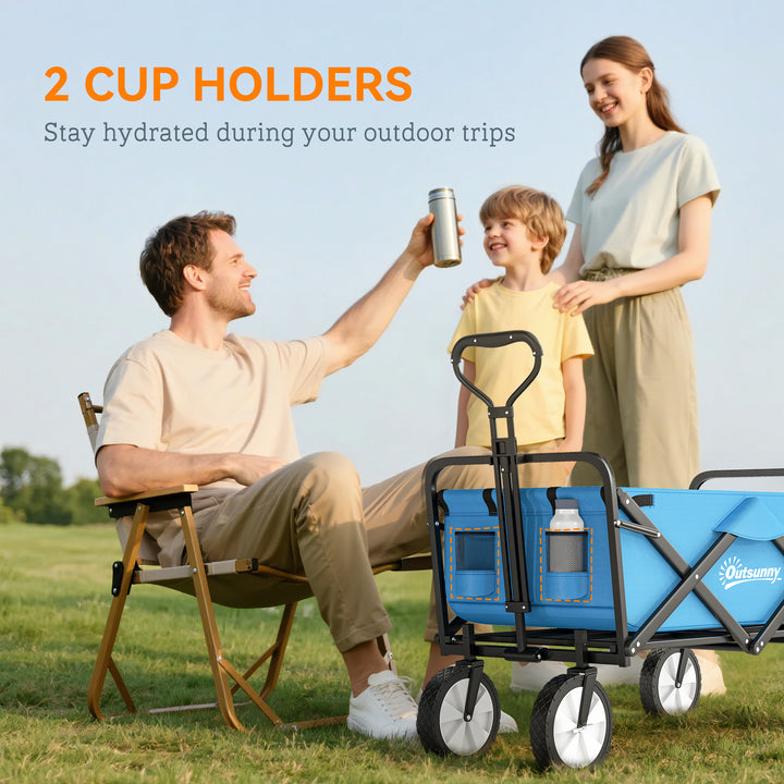 90L Festival Trolley on Wheels, Folding Camping Trolley Cart with Adjustable Handle, Portable for Outdoor, Garden, Shopping, Fishing, Blue